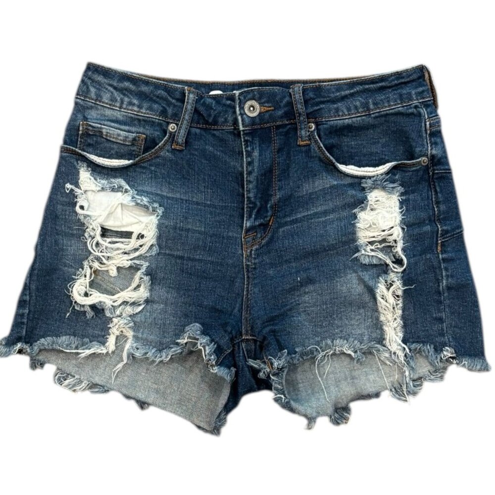 S.O.N.G. Curvy High Rise Distressed Denim Shorts 5/27 | Festival Cutoff Grunge